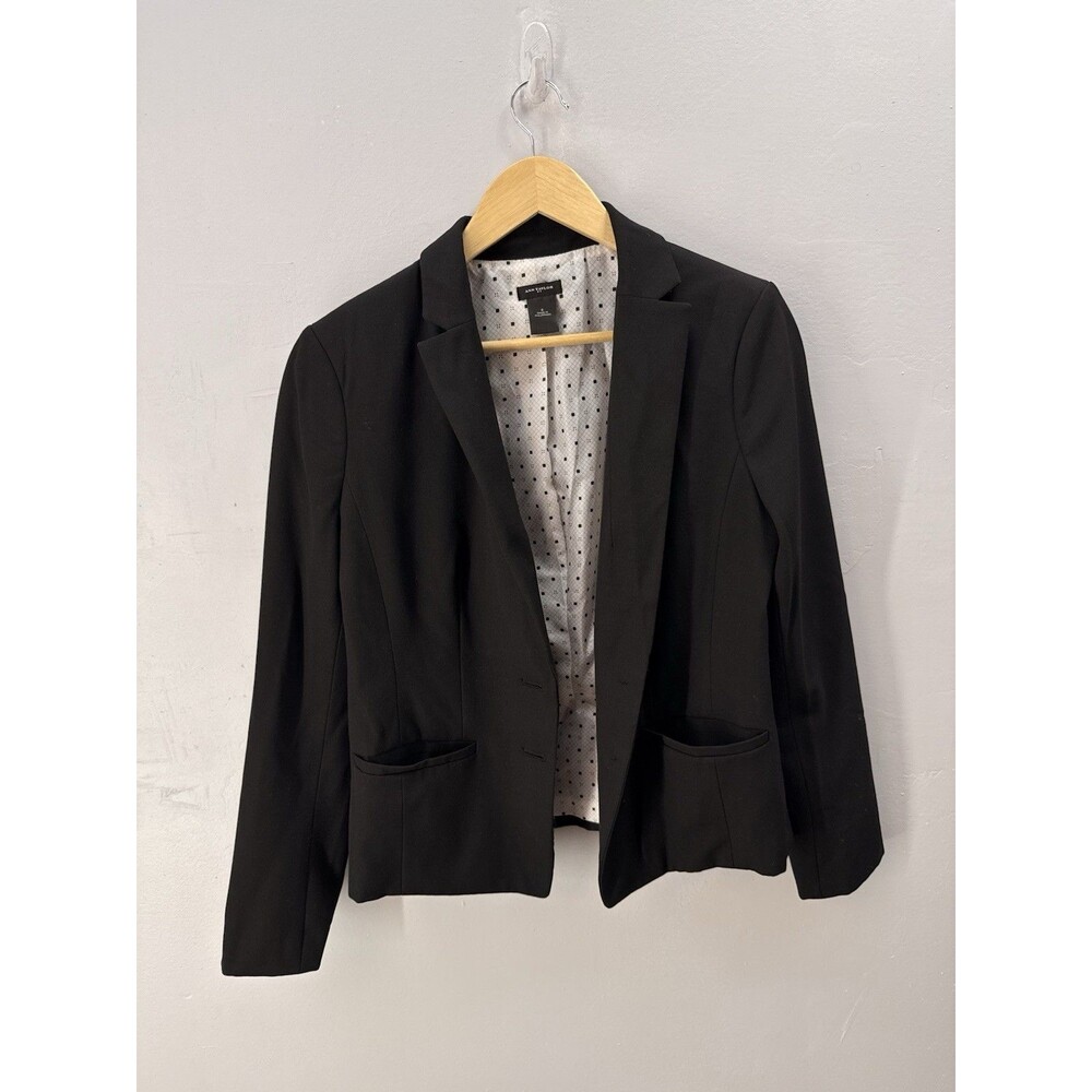 Ann Taylor women's size 8 jacket blazer black weave button front - Picture 4 of 13